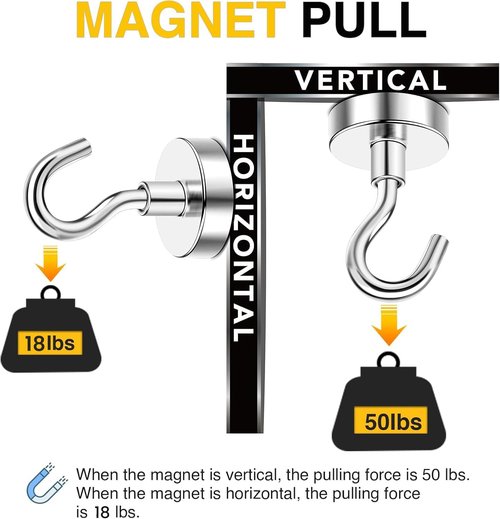 DIYMAG Magnetic Hooks - 50lbs Heavy Duty N52 Rare Earth Magnets for Fridge & Home | 6 Pack