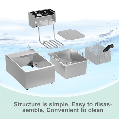 Electric Deep Fryer 10L/10.5QT Stainless Steel Single Tank Commercial Fryer with Basket, 1700W 110V Countertop Deep Fryer for Home Kitchen and Restaurant Use with Oil Thermometer & Temperature Control