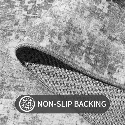 2x6 Abstract Runner Rug - Non-Slip Washable Grey Hallway Carpet