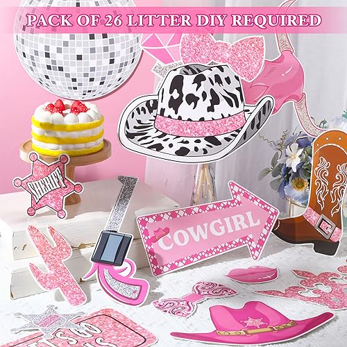26-Piece Western Cowgirl Photo Booth Props Kit for Party Decorations