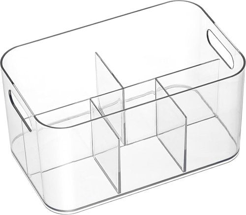 5-Compartment Clear Plastic Bin | Versatile Art Supplies & Makeup Organizer - Ideal for Vanity, Bathroom, Kitchen