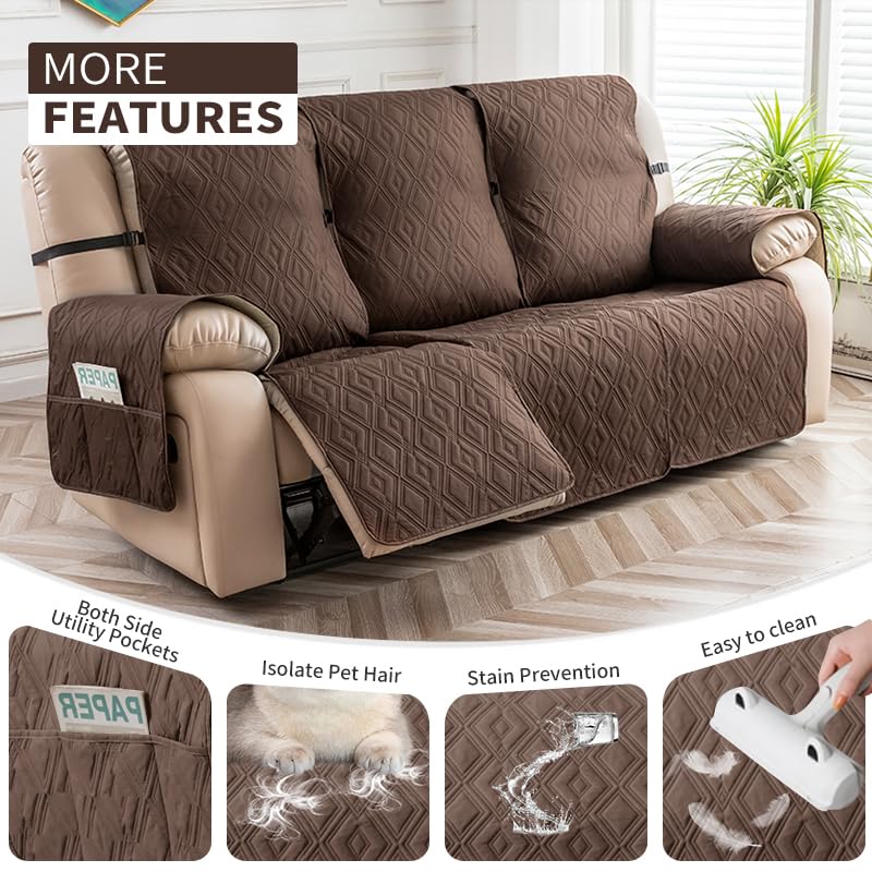 Waterproof Non-Slip Reclining Couch Cover for 3 Seats - Pet Friendly