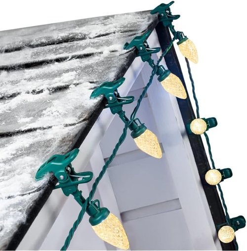 C9 Christmas Lights - 100 LED Waterproof String Lights for Outdoor Decor | 65FT Warm White with 100 Spring Clips