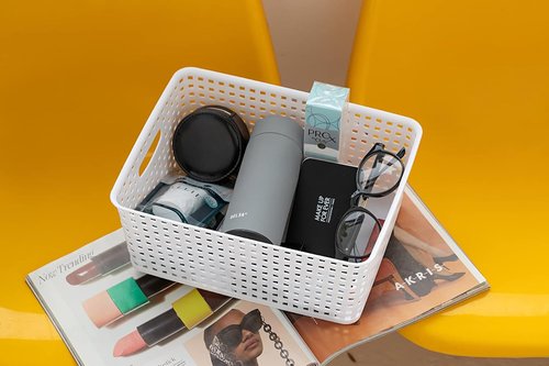 Eslite Plastic Storage Baskets - Versatile Organizers for Home | Pack of 4, 11.4" x 8.9" x 4.7" (White)