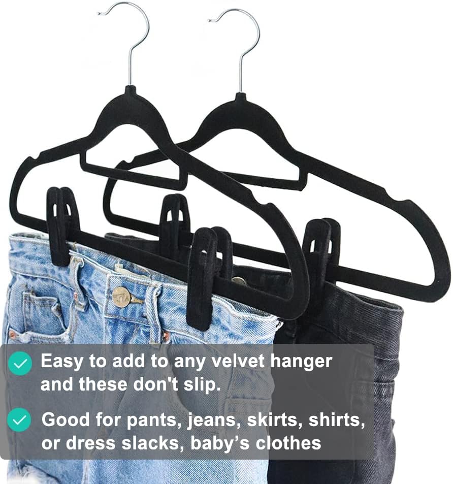 TOFIIGREM Velvet Hangers Clips - 40 PCS Black Pants & Skirt Hangers for Kids & Adults