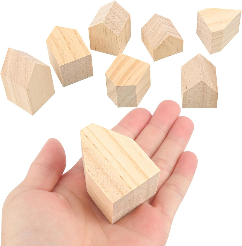Skiennix 56 PCS Unfinished Wood House Blocks - Versatile DIY Craft Shapes for Home Decor & Festive Projects