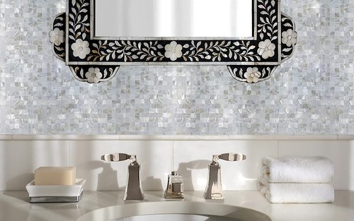 Mother of Pearl Peel and Stick Backsplash MOP Shell Mosaic Subway Tile, for Living Room Background Wall and Kitchen 12In x 12In White (6Pack)