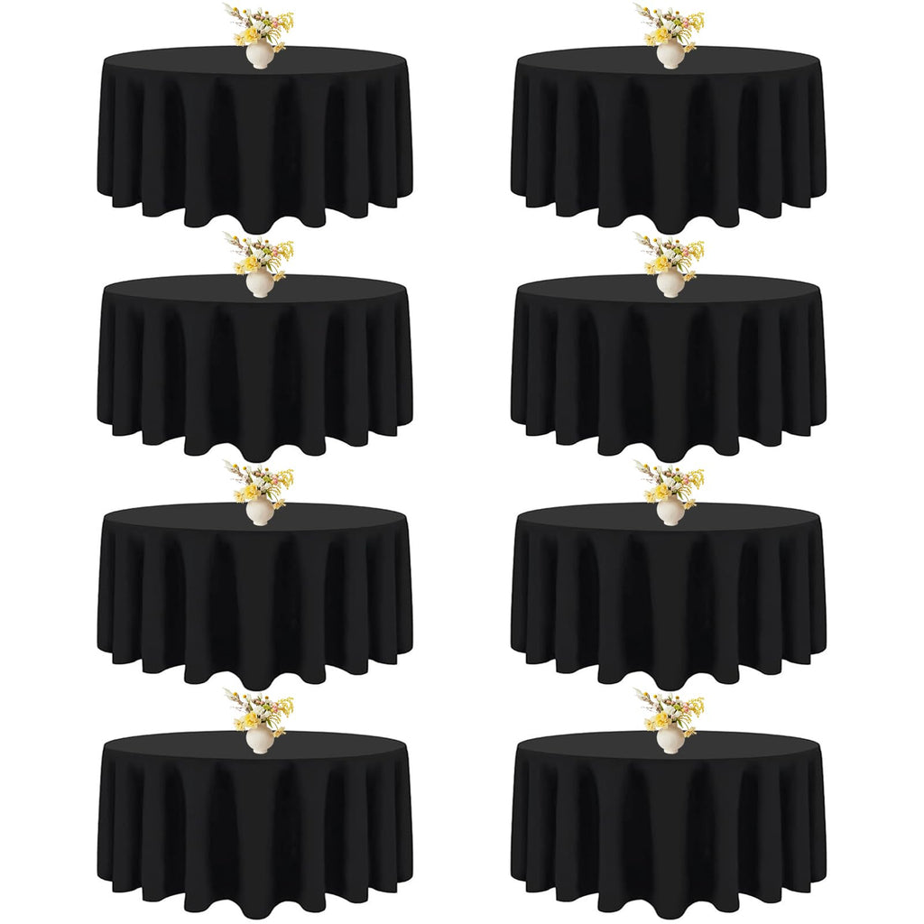 Mclisle 8 Pack Black Round Tablecloths 120 Inch Table Cloths for Round Tables, Wrinkle Resistant Washable Decorative Polyester Table Cover for Wedding Party Dining Banquet