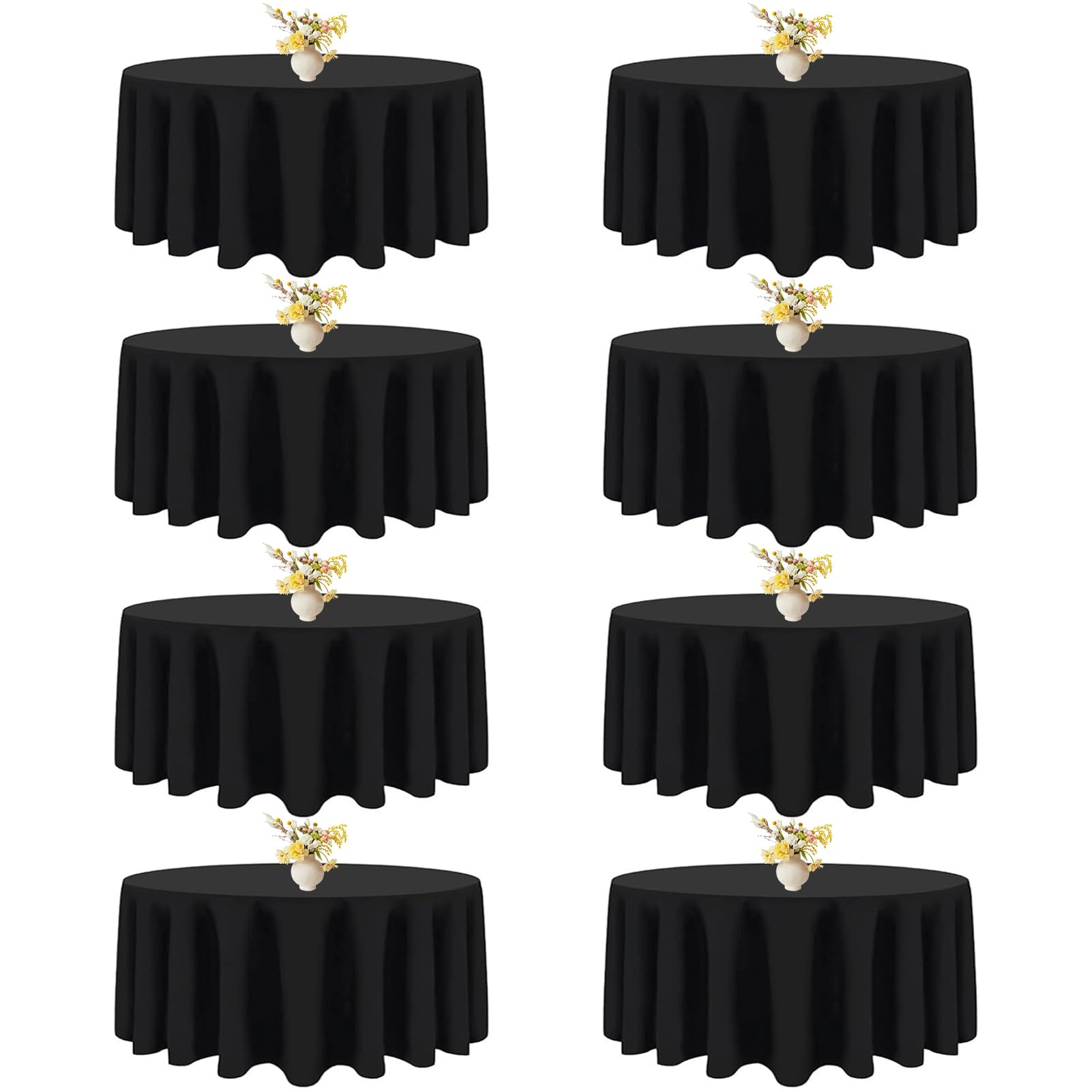 Mclisle 8 Pack Black Round Tablecloths 120 Inch Table Cloths for Round Tables, Wrinkle Resistant Washable Decorative Polyester Table Cover for Wedding Party Dining Banquet