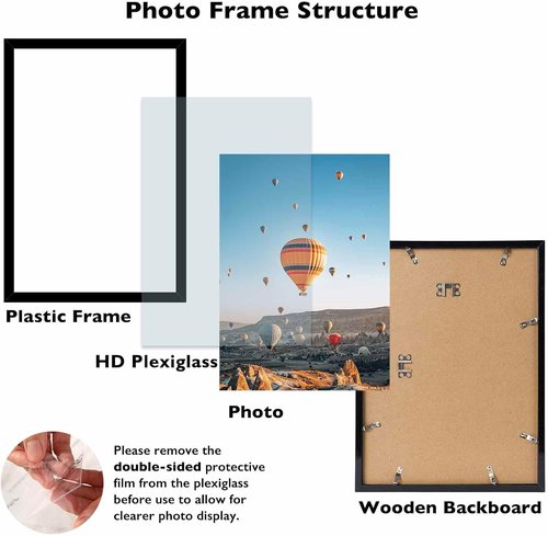 JCJMY 9x14 Picture Frame - Black Wall Mount for Horizontal/Vertical Display | Shatter-Resistant Plexiglass