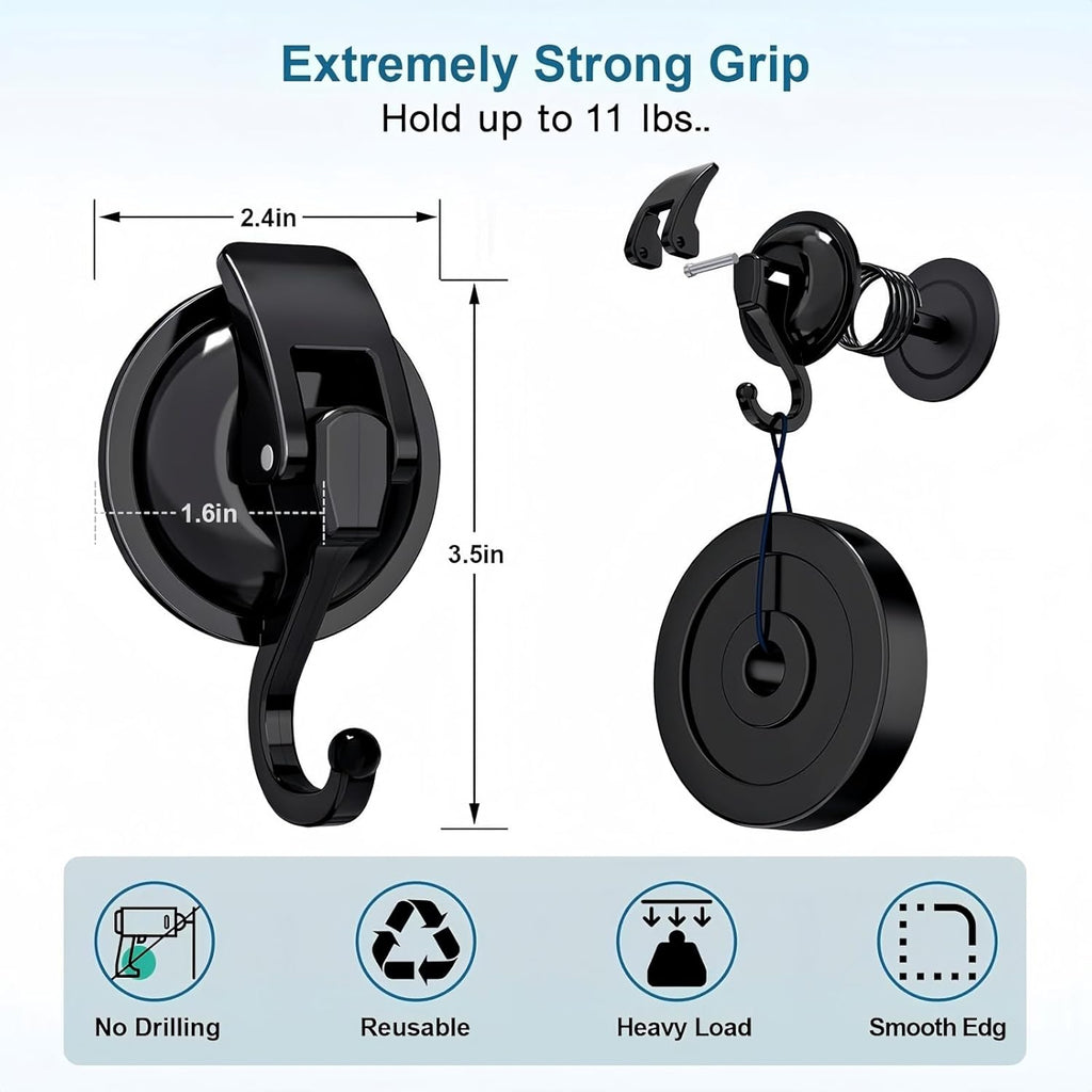 Skiennix Heavy Duty Vacuum Suction Cup Hooks - Easy Install Wreath Hanger for Kitchen & Bathroom (2, Black)