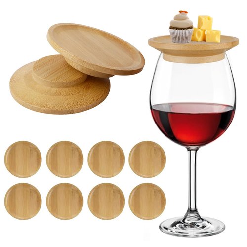 Dannir 8Pcs Wine Glass Charcuterie Topper, Mini Boards, Appetizer Plates, Glass Covers to Keep Bugs Out for Family Gatherings Bars Restaurants