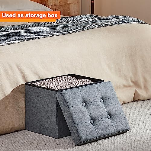 Foldable Storage Ottoman Footrest Stool - Small Grey Footstool (17x13x13 In)