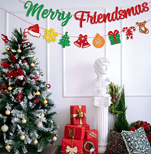 Christmas Banner with Glitter Snowflakes and Holiday Signs - Friendsmas Decor