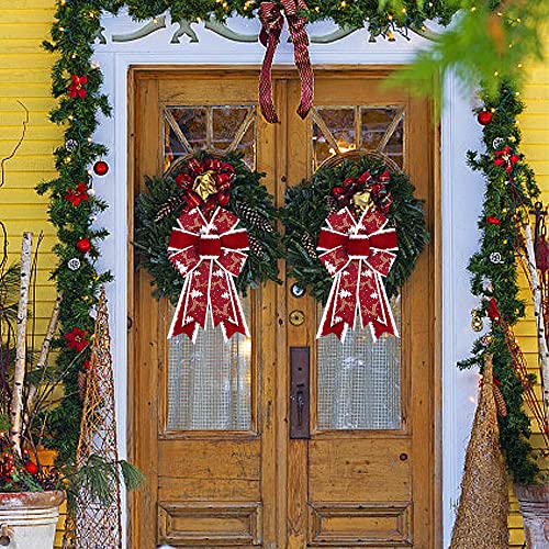 Threetols 2pcs Christmas Wreath Bows – Red Velvet Rustic Farmhouse Deer Glitter Front Door Tree Decoration (Variation: Tree)