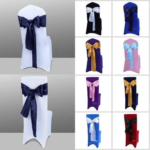 Babenest Satin Chair Sashes - 30 Pcs Upgraded Ribbons & Bows for Weddings & Events | Navy Blue