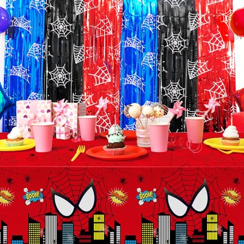 Spider Web Foil Fringe Curtains - 2 Pack Metallic Tinsel Photo Backdrop