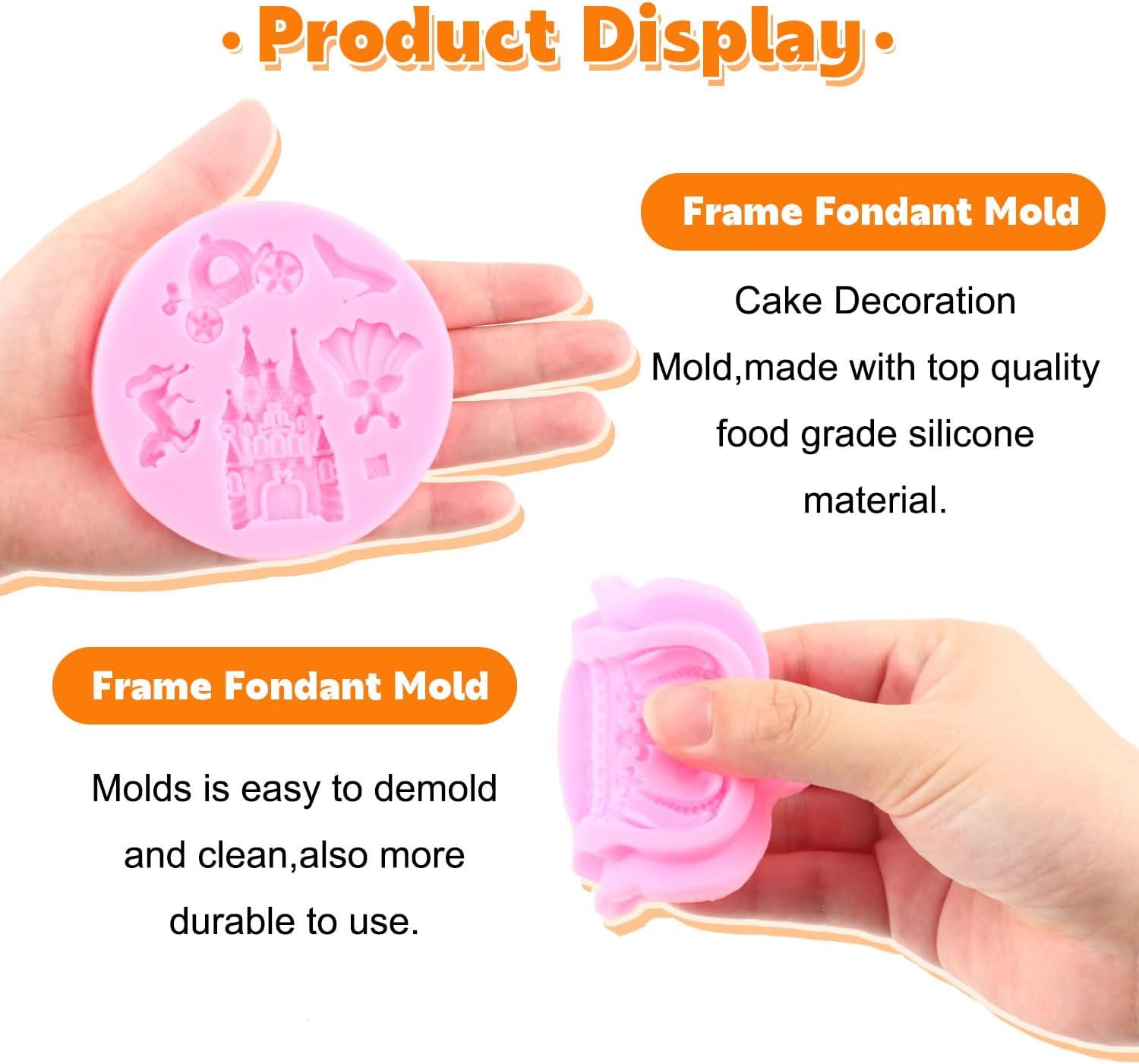 Skiennix Silicone Mold Set - Cinderella Fondant Molds for Cake Decoration | 4-Piece Baroque Photo Frame & Crown Design