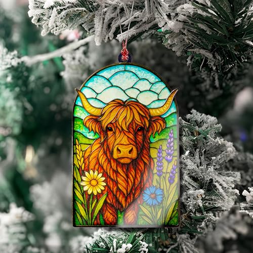 Highland Cow Christmas Ornament - Rustic Farmhouse Holiday Decor, Farm Animal Gift