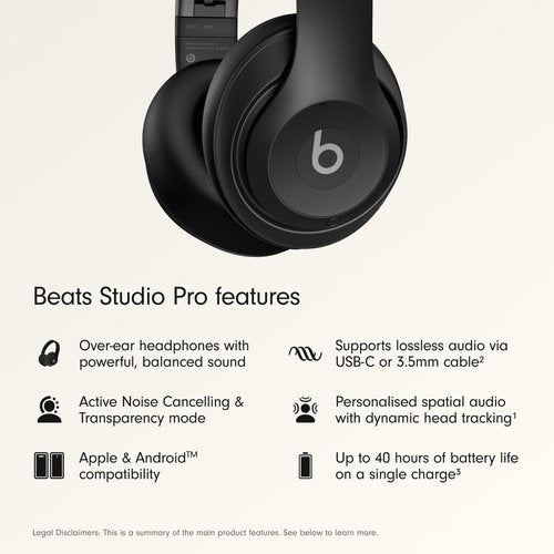 Beats Studio Pro - Premium Wireless Over-Ear Headphones | 40-Hour Battery Life, Active Noise Cancelling, USB-C Audio - Black