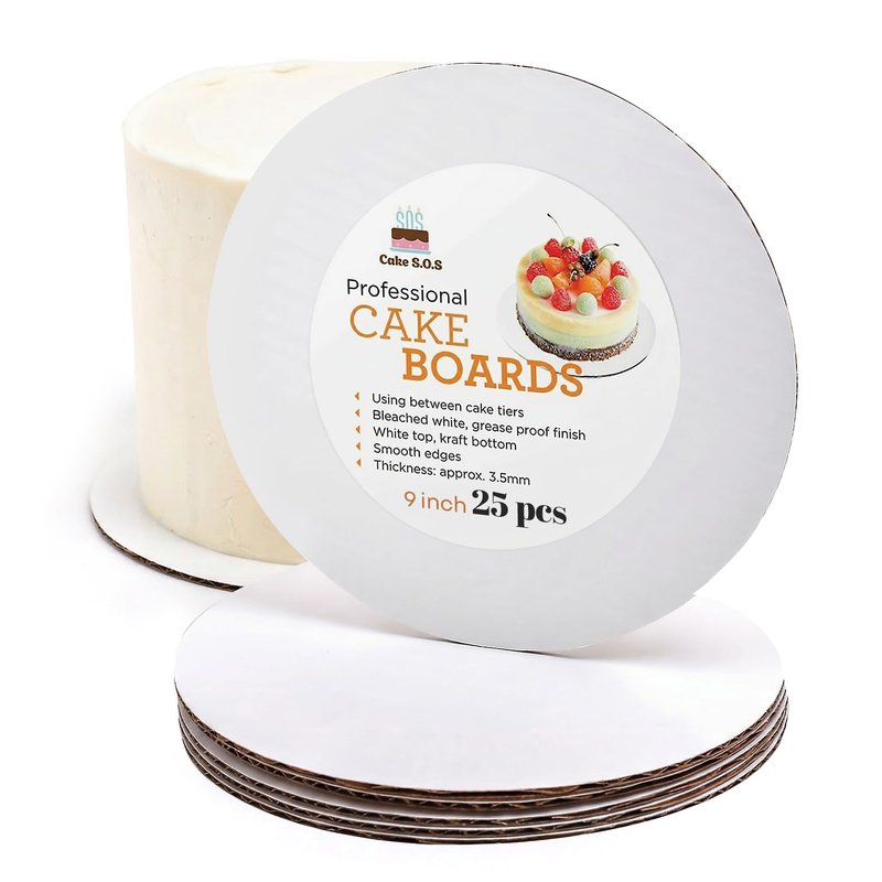 9 inch White Round Coated Cakeboard,Waxed Greaseproof, Disposable Cake Circle Base Boards Cardboard, pack of 25