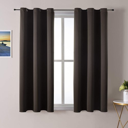 ChrisDowa Small Window Curtains - 50-Inch Thermal Insulated Grommet Panels for Bedroom & Kitchen (Brown, 2-Pack)