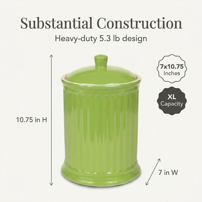 Omniware Simsbury XL Canister, 120oz Stoneware Cookie Jar with Lid, Large Kitchen Storage Container, Airtight Farmhouse Canister for Flour, Sugar, Coffee, or Snacks (Honey)