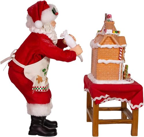Kurt Adler 10.5-Inch LED Gingerbread House Table Piece - Battery-Operated Fabriche Santa Decor