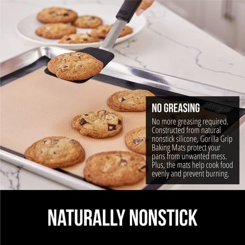 GORILLA GRIP Reusable Nonstick Silicone Baking Mats - Oven Safe Cookie Sheet Liners, 2PK, 11.75x8.25, Black