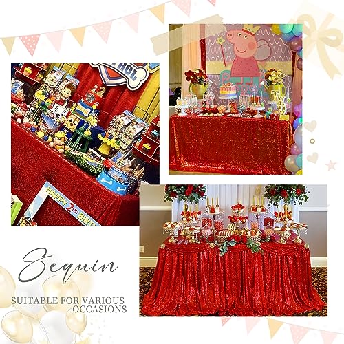 SoarDream Red Glitter Sequin Tablecloth 90x132 Inch Rectangular for Party Events