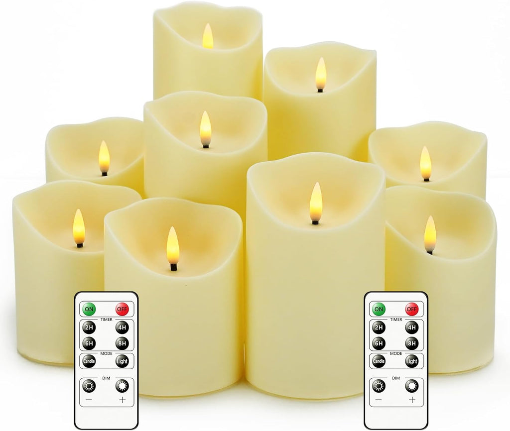 Nimiko Flameless Candles Set of 9 - Remote-Controlled LED Candles with Timer | Realistic Flickering Effect (Ivory)