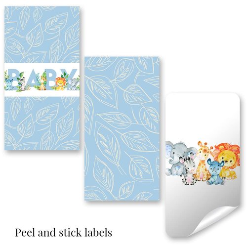 Amanda Creation Watercolor Jungle Animals Boy Baby Sprinkle Baby Shower Mini Chocolate Candy Bar Sticker Wrappers, 45 1.4" x 2.6" Wrap Around Labels, Great for Party Favors