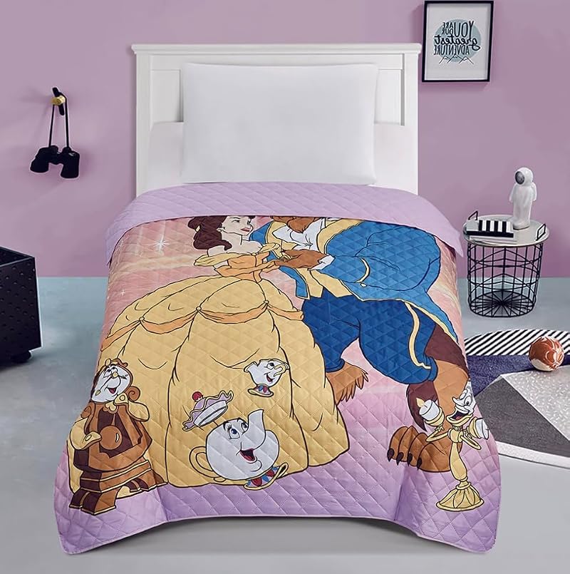 Princess Belle Twin Quilted Bedspread - 55x75 inches, 100% Polyester