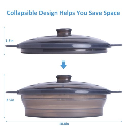 Microwave Steamer Cooker Collapsible Bowl Silicone Baked Potato Cookware with Handle Lid for Vegetables Fish Prep Meal Food with Removable Rack BPA Free Easy to Store Freezer Dishwasher Safe Black