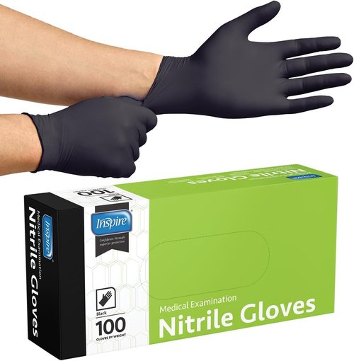 Inspire Black Nitrile Disposable Gloves - 4.5 Mil Safety Gloves for Medical & Cleaning Use