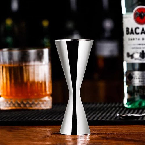 LILIWER Japanese Jigger for Bartending,Cocktail Shaker 2 OZ 1 OZ with Measurements Inside,Premium 304 Food Grade Stainless Steel (Silver, 2/1 oz)