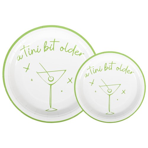Elyxio 48Pcs A Tini Bit Older Party Plates Martini Bar Disposable Paper Plate Weenies and Tinies 9" and 7" Dinner Dessert Plates for Espresso Bachelorette Trendy Green Party Supplies