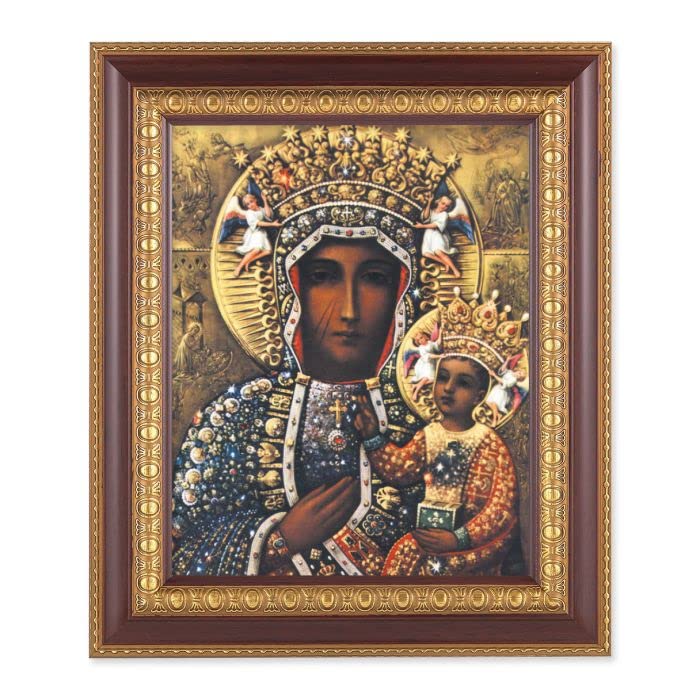 Amazing Saints Our Lady of Czestochowa Print with Cherry Frame 10.25 x 12.25, 8 x 10 Inch