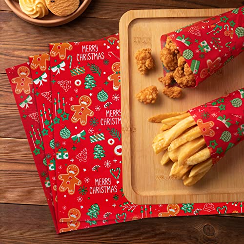 KVCSYAW 100 Pcs Christmas Wax Paper for Food - Red Biscuit Style