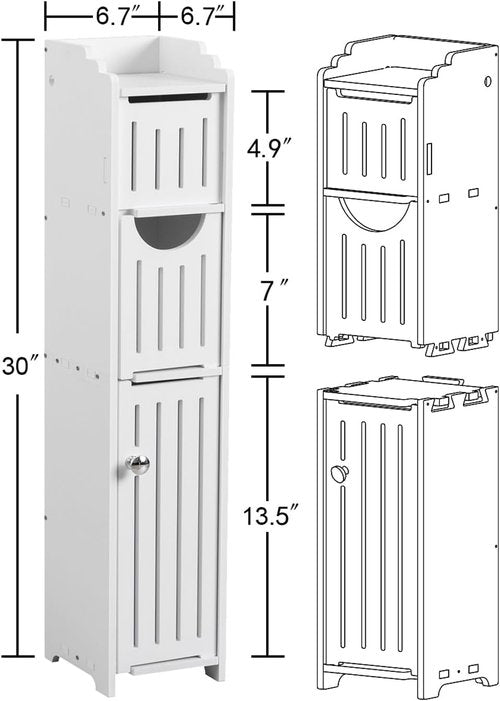AOJEZOR Bathroom Storage Cabinet - Compact Design with Toilet Paper Holder for Mega Roll | White Finish