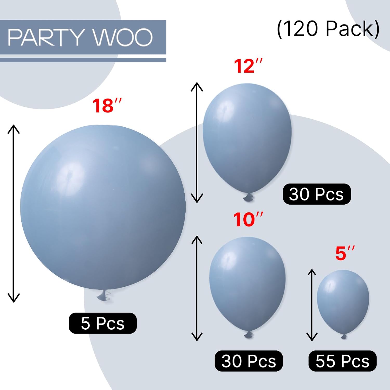 PartyWoo Dusty Blue Balloons - 120-Piece Set for Baby Showers & Birthdays | Slate Blue Boho Arch Kit