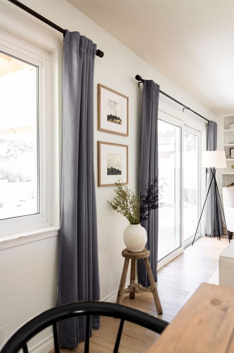 Skiennix 100% Blackout Linen Curtains - Thermal Insulated Drapes for Bedroom | 84" Long, Dark Gray, 2 Panels Set