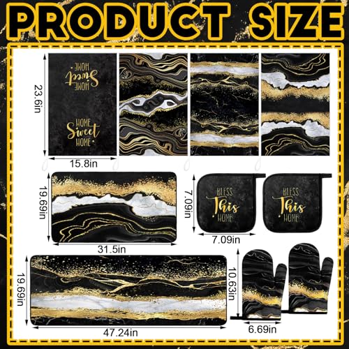 10-Piece Marble Farmhouse Kitchen Decor Set: Towels, Rugs, Mitts & Holders