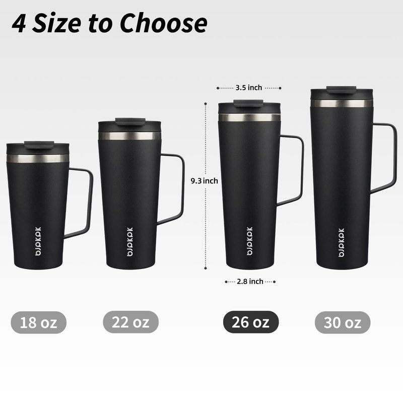BJPKPK Insulated Tumbler with Handle, 26oz Insulated Tumblers with Lid and Straw, Stainless Steel Metal Water Bottles, Coffee Travel Mugs, Cups, Black
