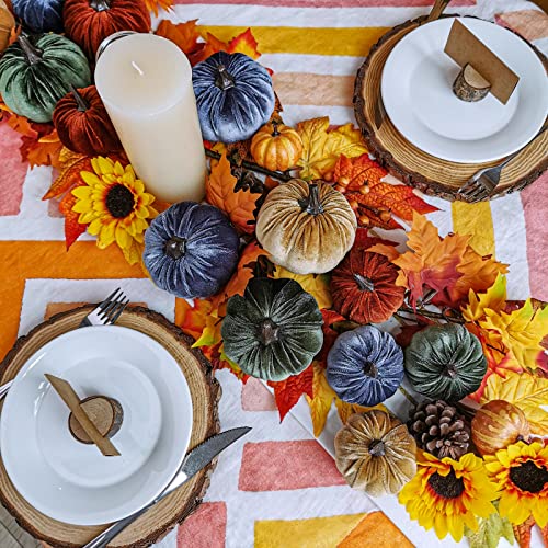16 Pcs Small Velvet Pumpkins Set - Rustic Fall Harvest Table Decor