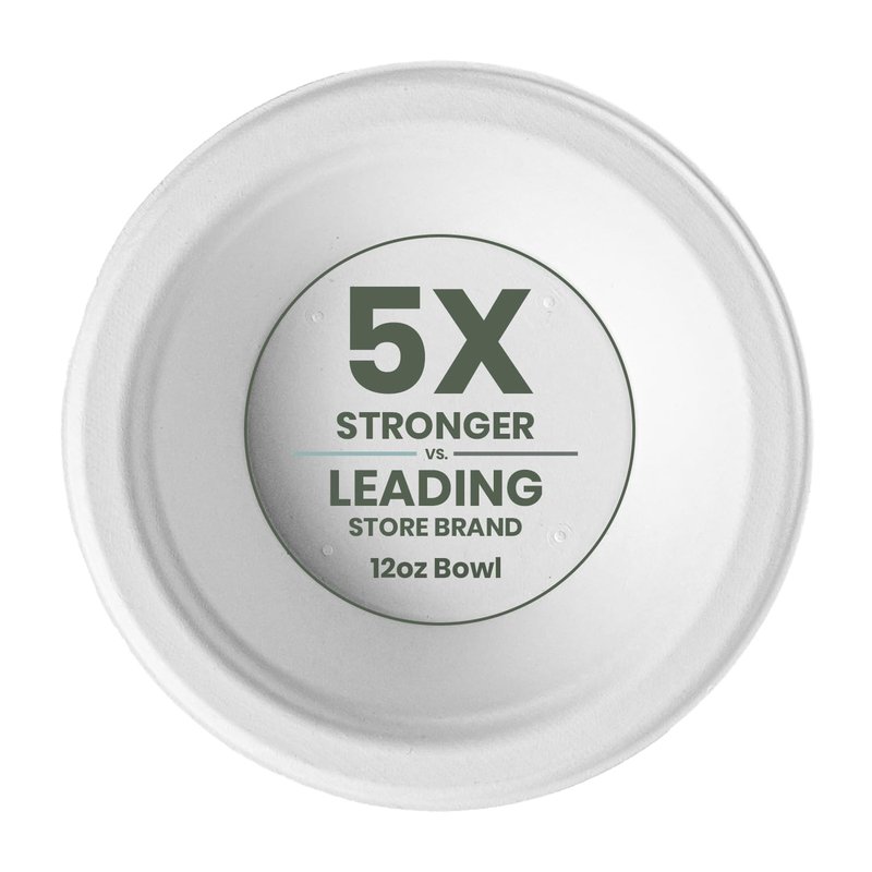 FPN Disposable Paper Bowls (500 Pack 12 oz), Heavy-Duty Compostable, Eco-Friendly, Bagasse Bowl for Soup, Salad, Dessert & More