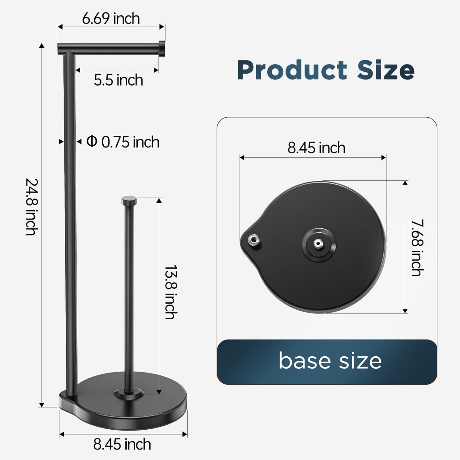 Theaoo Heavy-Duty Toilet Paper Holder Stand - Modern Freestanding Stainless Steel Tissue Roll Holder (Black)