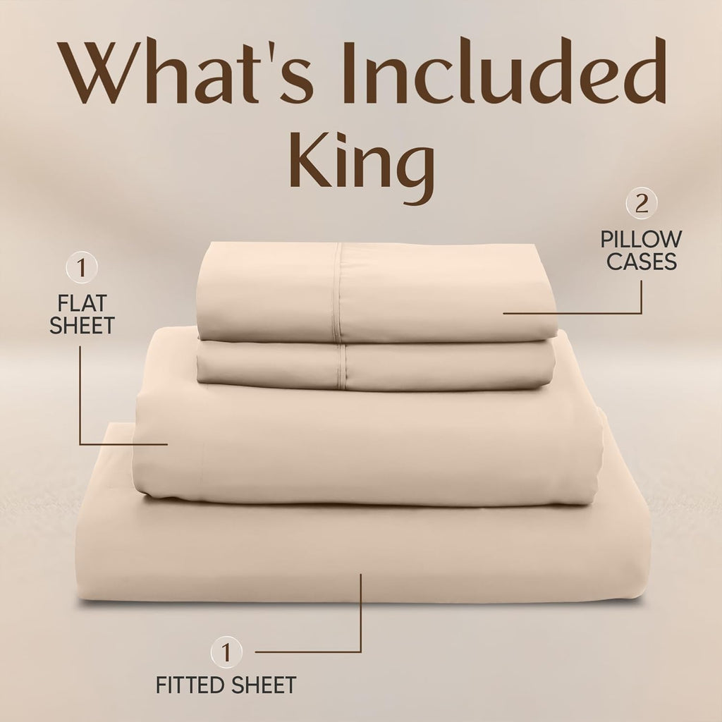 Utopia Bedding King Size Sheet Set - Soft, Breathable Microfiber | 4-Piece Bed Sheets in Beige