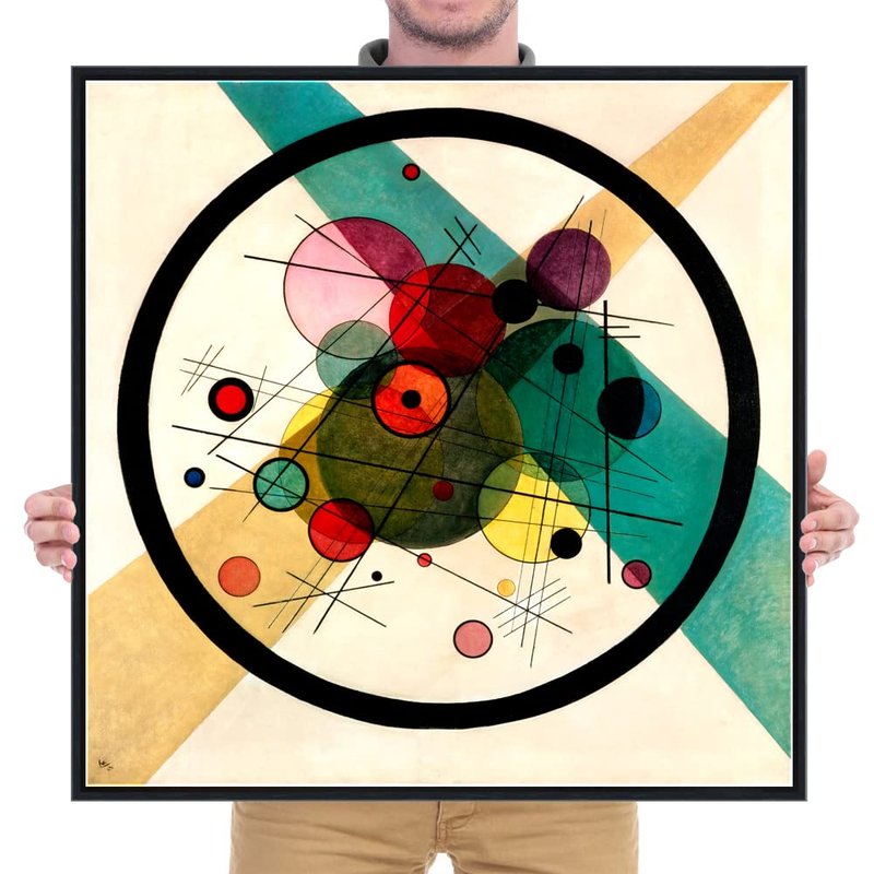 Wieco Art Framed Abstract Wall Art Canvas Prints Circles in a Circle, 1923 by Wassily Kandinsky Classic Art Oil Paintings Reproductions for Home Decoration