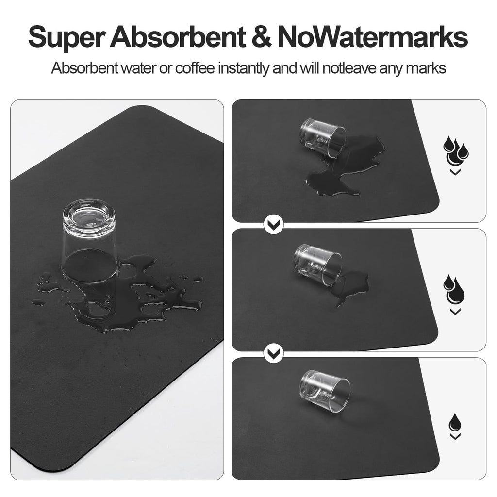 Ecotrim - Dish Drying Mat for Kitchen Counter | Coffee Bar Mat for Countertops | Heat Resistant Drainer Mat with Non-slip Rubber Backed | Hide Stain Kitchen Absorbent Draining Mat | Black 16"x20"